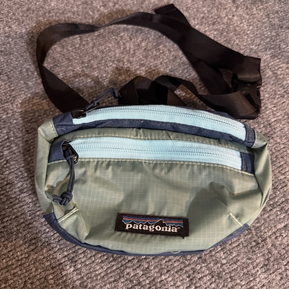 Patagonia Mini Hip Fanny Pack Green Blue Nylon Waist Bag Hike Travel Colorblock